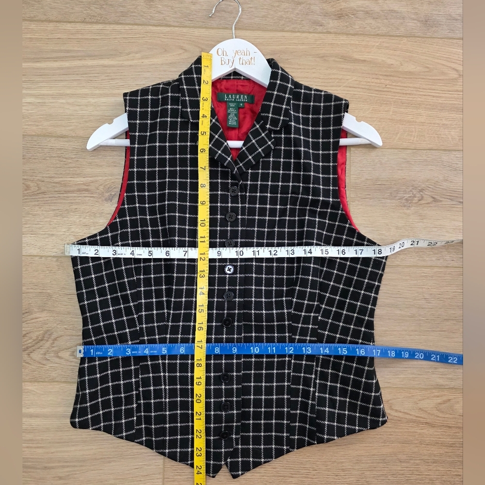 PRISTINE Lauren Ralph Lauren Black White Wool Button Front Vest Sz 10 Windowpane - Picture 5 of 6